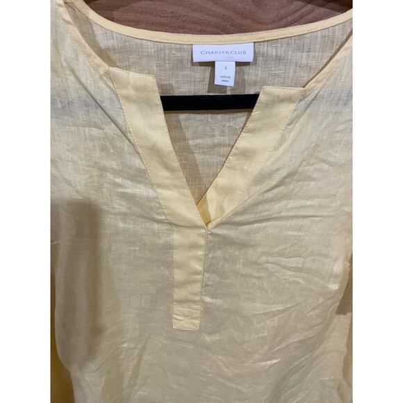 Charter Club 100% Linen Yellow Blouse with Tie Sleeves, size S - Picture 4 of 7